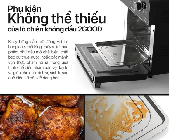 Khay hứng dầu inox 304 cho nồi chiên không dầu 2Good S19/S20 - Phụ kiện cần thiết, dễ lắp đặt, bảo vệ tuổi thọ nồi chiên