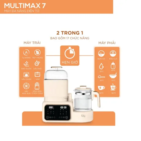 Máy Hâm Sữa Đa Năng Điện Tử Fatzbaby Multimax 7 FB9302TN - Tiệt Trùng, Hấp Thức Ăn, Chế Độ Khử Clo, Dễ Dùng, Màu Be