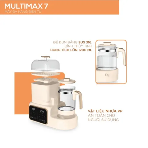 Máy Hâm Sữa Đa Năng Điện Tử Fatzbaby Multimax 7 FB9302TN - Tiệt Trùng, Hấp Thức Ăn, Chế Độ Khử Clo, Dễ Dùng, Màu Be