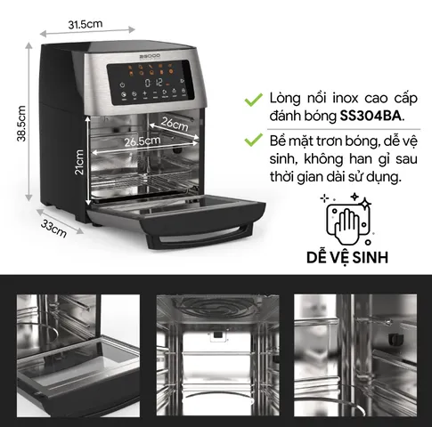 Nồi Chiên Không Dầu Đa Năng 2Good Vortex S-18 15L - Thiết Kế Sang Trọng, Dễ Sử Dụng, Khu Vực 220°C, Phù Hợp Gia Đình 5-6 Người