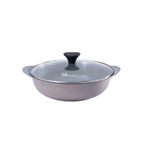 Nồi Lẩu Chống Dính Đáy Từ Ecoramic 28cm - Phủ Vân Đá 3 Lít, Dùng Cho Bếp Từ, Bếp Gas, Thiết Kế Bền Chắc, An Toàn Khi Sử Dụng