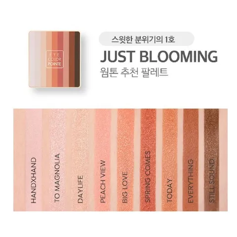 Phấn Mắt 9 Ô A'pieu Eye Color Pointe Just Bloom - Bảng Phấn Mắt Lì và Nhũ Lấp Lánh, Chất Mịn, Bền Màu Ngày Dài