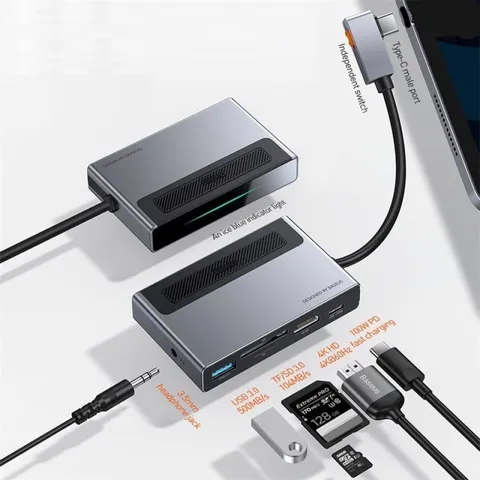Hub Chuyển Đổi 6 in 1 Baseus Magic cho iPad/Macbook CAHUB-DA0G - HDMI 4K60Hz, USB 3.0, Khe Đọc Thẻ TF, Type C và Jack 3.5mm