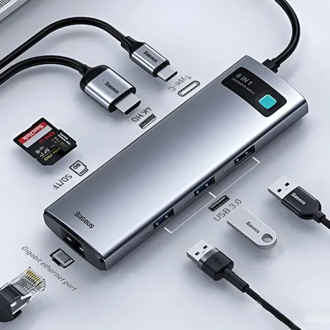 Bộ Hub Đa Năng Baseus Metal Gleam Gen2 6in1 - Cổng HDMI, USB3.0, RJ45, Sạc Nhanh PD 100W - Thiết Bị Mở Rộng Kết Nối Máy Tính, Điện Thoại
