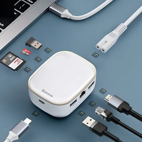 Bộ Hub mở rộng 7 in 1 60W Baseus Type-C - Adapter Sạc & Kết Nối USB 3.0, 4K HDMI cho Laptop, Macbook, Smartphone