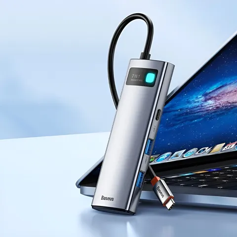 Bộ Hub Mở Rộng Baseus Metal Gleam 7in1 - USB-C, HDMI 4K, RJ45, USB 3.0 và Thẻ Nhớ SD/TF - Đa Năng Cho Laptop và Điện Thoại