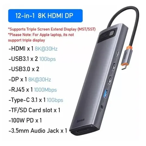 Bộ Hub Mở Rộng Baseus Metal Gleam 12 in 1 - Cổng HDMI, USB, Sạc Nhanh PD 100W, Thiết Bị Đa Năng cho Máy Tính và Điện Thoại