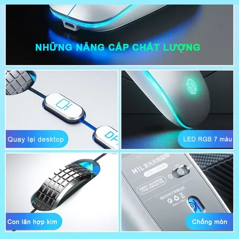 Chuột Không Dây Sidotech Inphic M-1L Sạc Pin - Thiết Kế Công Thái Học, Pin 500mAh, LED RGB 16 Màu, Tương Thích Đa Nền Tảng
