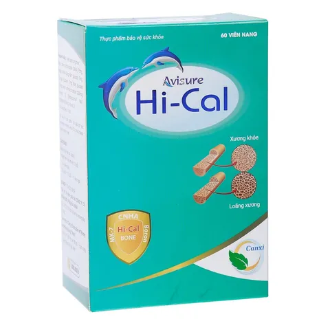 Viên uống bổ sung canxi Avisure Hi-Cal 60 viên - Hỗ trợ xương chắc khỏe, hấp thu tốt cho phụ nữ mang thai và trẻ em từ 6 tuổi.