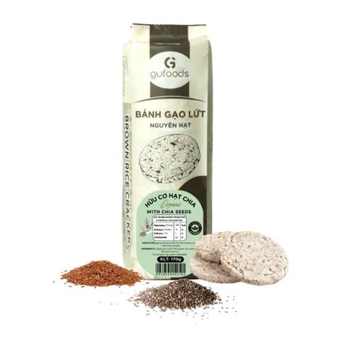 Bánh Gạo Lứt Hữu Cơ Hạt Chia GUfoods - Snack Ăn Kiêng Thực Dưỡng, 100% Gạo Lứt và Hạt Chia, Thích Hợp Eat Clean