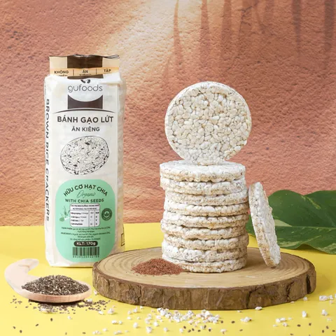 Bánh Gạo Lứt Hữu Cơ Hạt Chia GUfoods - Snack Ăn Kiêng Thực Dưỡng, 100% Gạo Lứt và Hạt Chia, Thích Hợp Eat Clean