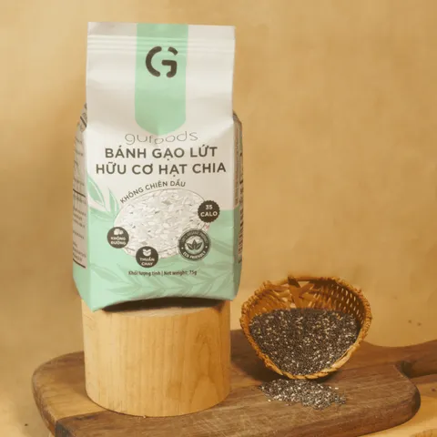 Bánh Gạo Lứt Hữu Cơ Hạt Chia GUfoods - Snack Ăn Kiêng Thực Dưỡng, 100% Gạo Lứt và Hạt Chia, Thích Hợp Eat Clean