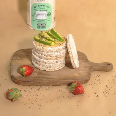 Bánh Gạo Lứt Hữu Cơ Hạt Chia GUfoods - Snack Ăn Kiêng Thực Dưỡng, 100% Gạo Lứt và Hạt Chia, Thích Hợp Eat Clean