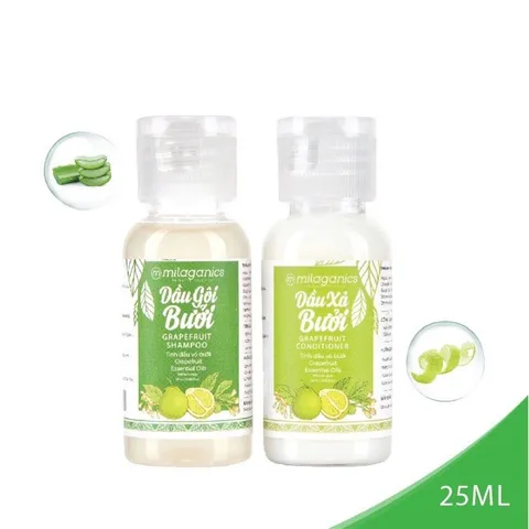 Bộ Đôi Dầu Gội, Xả Bưởi Milaganics Hỗ Trợ Mọc Tóc - Tinh Dầu Thiên Nhiên Giúp Tóc Suôn Mượt, Dày Dạn, Khỏe Mạnh
