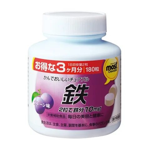 Viên sắt acid folic Orihiro Most Chewable Iron Nhật Bản - Bổ sung sắt cho phụ nữ mang thai và trẻ em từ 3 tuổi trở lên, 180 viên dễ nhai.