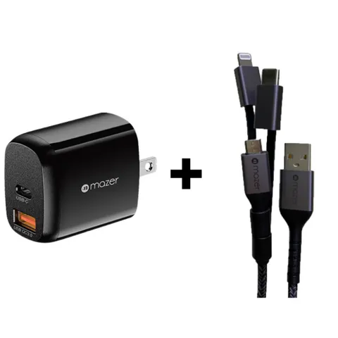Combo Củ Sạc Mazer SuperMINI 20W và Dây Sạc Đa Năng 3in1 - Sạc Nhanh, Siêu Nhỏ Gọn, Tương Thích iPhone và Smartphone