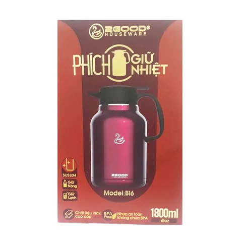 Phích Pha Trà Giữ Nhiệt 2Good Flask B16 1.8L - Inox 304 Bền Bỉ, Giữ Nóng Lạnh Lên Đến 24h, Thích Hợp Cho Mọi Lứa Tuổi