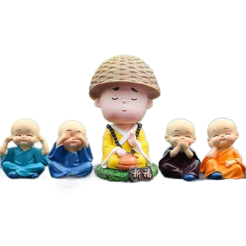 Bộ 4 Chú Tiểu và Hòa Thượng Trang Trí Bàn Làm Việc Ô Tô - Tượng Nhỏ Xinh Làm Quà Tặng Ý Nghĩa