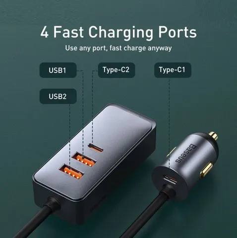 Tẩu sạc nhanh 4 cổng Baseus Share Together 120W - Sạc nhanh ô tô tiện lợi cho smartphone và tablet, độ dài dây 1.5m