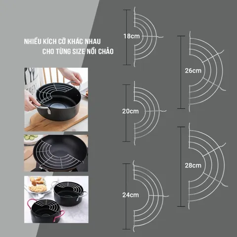 Vỉ Gác Chảo Inox Kalpen - Tiện Lợi Cho Đồ Ăn Chiên Rán Dầu Mỡ, Nhiều Kích Cỡ Phù Hợp Với Mọi Loại Chảo