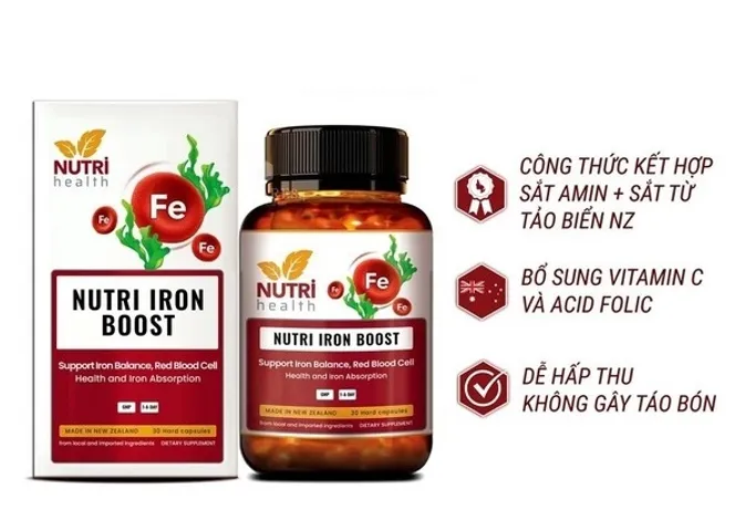 Viên uống bổ sung sắt hữu cơ Nutri Iron Boost - Hỗ trợ tạo hồng cầu từ tảo biển, dễ hấp thu, lành tính cho phụ nữ mang thai và cho con bú