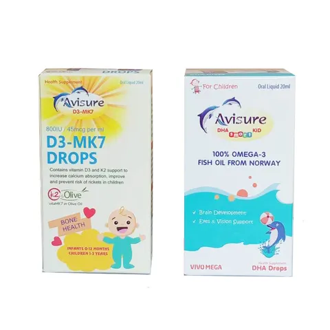 Bộ đôi Avisure DHA và D3MK7 cho bé - Si rô bổ sung Vitamin D3 và DHA hỗ trợ phát triển khỏe mạnh, tăng cường nhận thức và miễn dịch