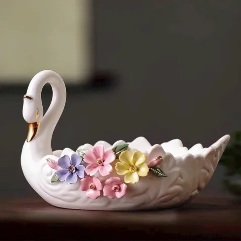 Đĩa sâu lòng hình thiên nga bằng gốm sứ cao cấp - Đựng trái cây sang trọng, trang trí nhà cửa đẹp mắt, quà tặng độc đáo