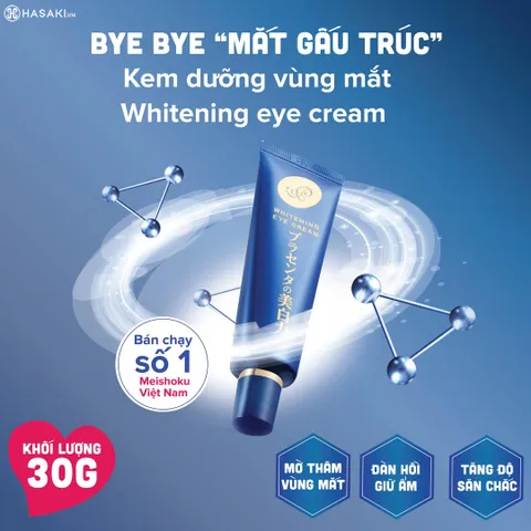 Kem Dưỡng Mắt Meishoku Placenta - Kem Trị Thâm Quầng Mắt, Giảm Bọng Mắt, Làm Sáng Da, Dưỡng Ẩm, Xuất Xứ Nhật Bản, 30g
