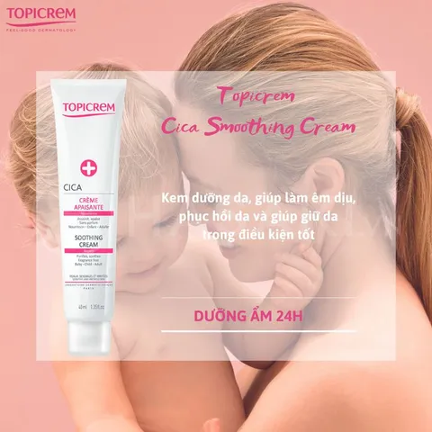 Kem Dưỡng Topicrem CICA 40ml - Kem Phục Hồi Và Làm Dịu Da Cho Trẻ Sơ Sinh, Trẻ Em, Người Lớn, Da Nhạy Cảm, Dưỡng Ẩm 24 Giờ