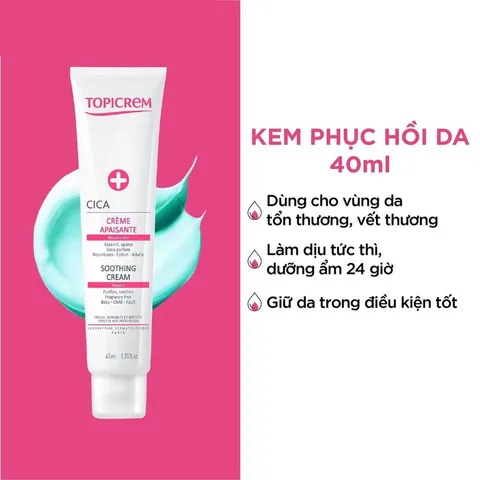 Kem Dưỡng Topicrem CICA 40ml - Kem Phục Hồi Và Làm Dịu Da Cho Trẻ Sơ Sinh, Trẻ Em, Người Lớn, Da Nhạy Cảm, Dưỡng Ẩm 24 Giờ