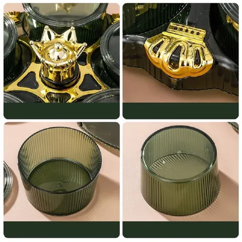 Khay đựng mứt kẹo Tết 5 hũ có nắp kiểu dáng châu Âu hiện đại, nhựa Acrylic bền đẹp - Xuất sắc trang trí ngày Tết