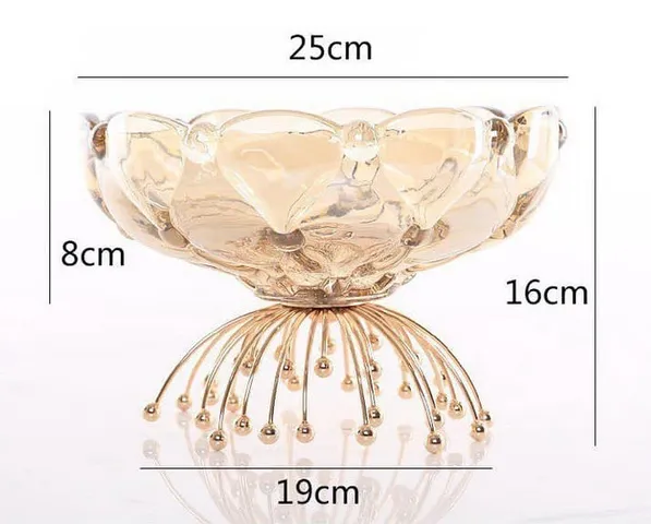 Khay Thủy Tinh Pha Lê Đựng Trái Cây Đế Kim Loại Mạ Vàng - Phong Cách Châu Âu Sang Trọng, Trang Trí Tiệc Cưới và Bàn Ăn