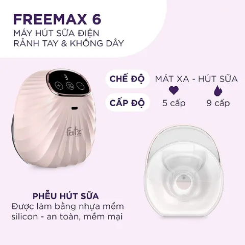 Máy Hút Sữa Điện Rảnh Tay Không Dây Fatzbaby Freemax 6 FB1211MX - Chế Độ Hút Sữa 9 Cấp Độ và Mát Xa 5 Cấp Độ Thông Minh