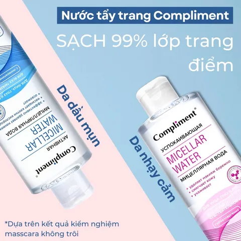 Nước tẩy trang Compliment Micellar Water 400ml - Làm sạch da, dịu nhẹ, phù hợp cho mọi loại da, không cay mắt, an toàn cho da nhạy cảm
