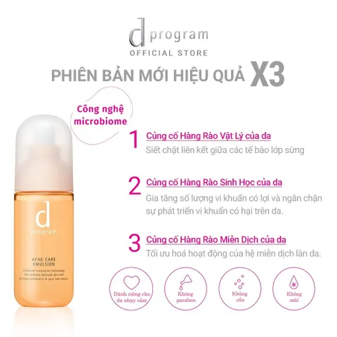 Sữa Dưỡng Da Mụn d program Acne Care Emulsion 100ml - Công Nghệ Microbiome Giảm Mụn và Thâm, Chăm Sóc Da Nhạy Cảm Từ Nhật Bản