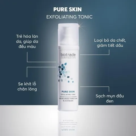 Toner Giảm Mụn Đầu Đen Biotrade Pure Skin Exfoliating Tonic 50ml - Công Thức AHA BHA Peeling, Se Khít Lỗ Chân Lông, Làm Sáng Da