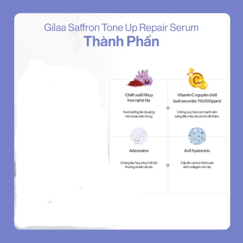 Bộ Dưỡng Trắng Da Gilaa Saffron Tone Up - Toner và Tinh Chất Dưỡng Sáng Da, Chăm Sóc Da Toàn Diện, Cấp Ẩm Hiệu Quả