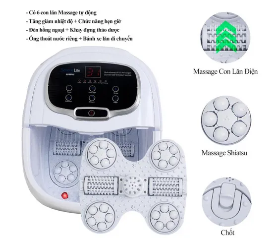 Bồn Ngâm Chân Massage Hồng Ngoại SereneLife SP12 - 6 Con Lăn Tự Động, Nhiệt Độ Lên Đến 48°C, Thư Giãn Tối Đa, Hẹn Giờ Tiện Lợi