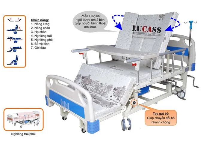 Giường Y Tế Điện Cao Cấp 11 Chức Năng Lucass GB-4 - Thiết Kế Hiện Đại, Chức Năng Gội Đầu Tại Giường, Tay Quay Dự Phòng