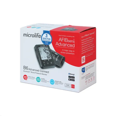 Máy đo huyết áp bắp tay tự động Microlife B6 Connect - Phát hiện rung tâm nhĩ, kết nối Bluetooth, kết quả chính xác, tiện lợi cho sức khỏe