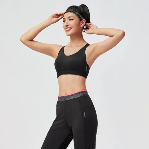 Áo Bra Fitness Nữ 900 Decathlon Domyos 8589403 Màu Đen - Áo Tập Gym Thể Thao, Nâng Đỡ Vòng 1, Chất Liệu Thoáng Khí, Co Giãn Tốt
