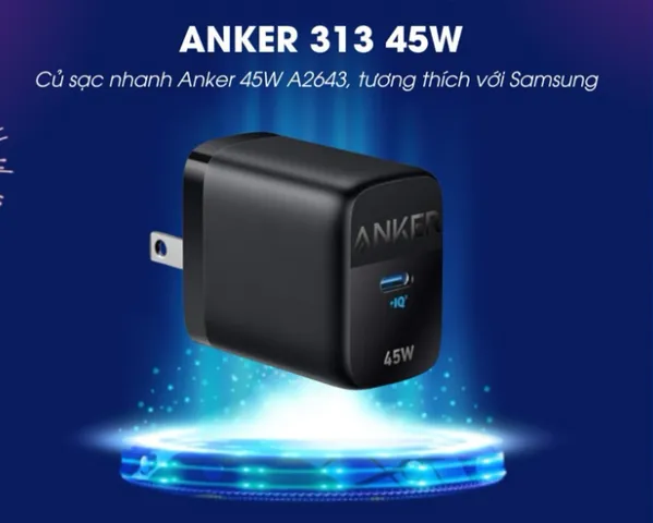 Củ Sạc Nhanh Anker USB-C 313 45W PPS 2.0 PD QC 3.0 - Sạc Siêu Nhanh, Bảo Vệ An Toàn, Tương Thích Với Nhiều Thiết Bị