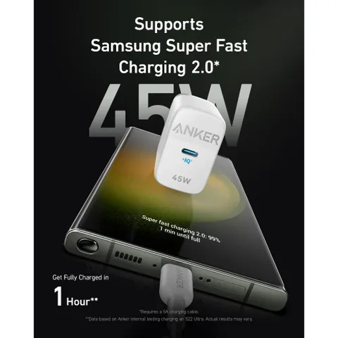 Củ Sạc Nhanh Anker USB-C 313 45W PPS 2.0 PD QC 3.0 - Sạc Siêu Nhanh, Bảo Vệ An Toàn, Tương Thích Với Nhiều Thiết Bị