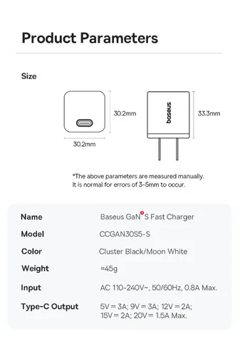 Củ Sạc Nhanh Baseus GaN5S 30W - Củ Sạc USB-C Thông Minh, Bảo Vệ Đa Lớp, Thiết Kế Nhỏ Gọn Cho Điện Thoại và Máy Tính Bảng