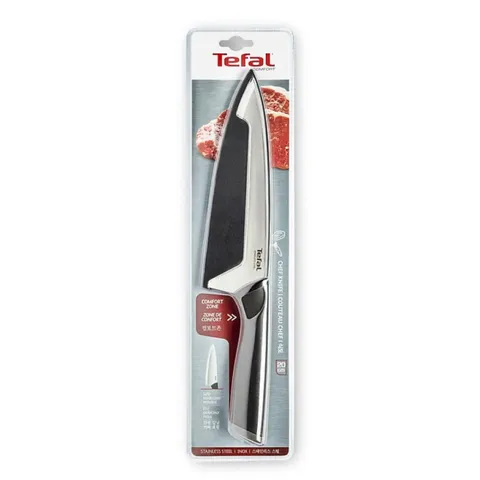 Dao làm bếp Tefal Comfort K2213204, lưỡi dài 20cm, thép không gỉ, tay cầm nhựa cao cấp, tiện dụng cho bếp và du lịch