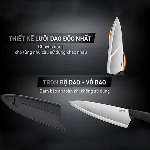 Dao làm bếp Tefal Comfort K2213204, lưỡi dài 20cm, thép không gỉ, tay cầm nhựa cao cấp, tiện dụng cho bếp và du lịch