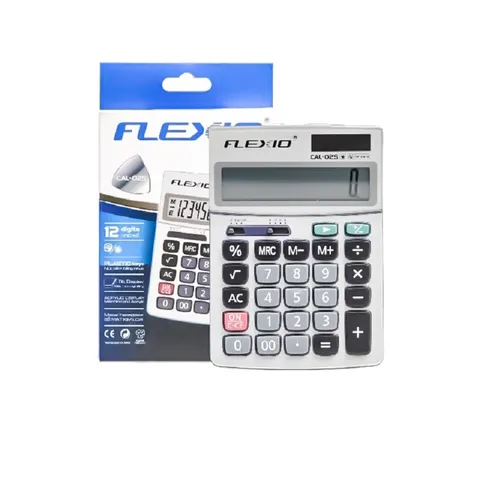 Máy Tính Cầm Tay Flexoffice FLEXIO CAL-02S - Màn Hình LCD Nghiêng, Phím ABS Lớn, Năng Lượng Pin & Ánh Sáng, Có 12 Chữ Số