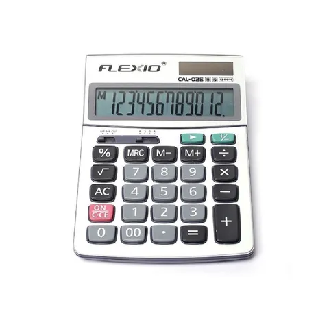Máy Tính Cầm Tay Flexoffice FLEXIO CAL-02S - Màn Hình LCD Nghiêng, Phím ABS Lớn, Năng Lượng Pin & Ánh Sáng, Có 12 Chữ Số
