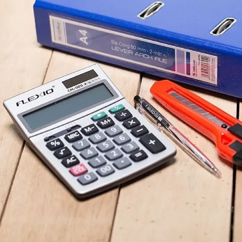 Máy Tính Cầm Tay Flexoffice FLEXIO CAL-02S - Màn Hình LCD Nghiêng, Phím ABS Lớn, Năng Lượng Pin & Ánh Sáng, Có 12 Chữ Số