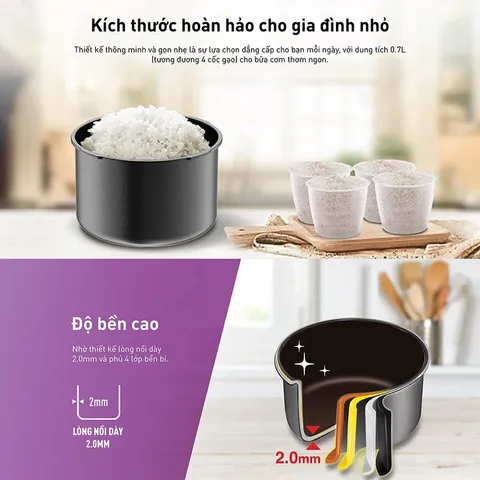 Nồi Cơm Điện Cơ Mini Tefal RK224168 0.7L - Nấu Cơm Nhanh, Giữ Ấm Tự Động, Phù Hợp Cho 1-2 Người Dùng
